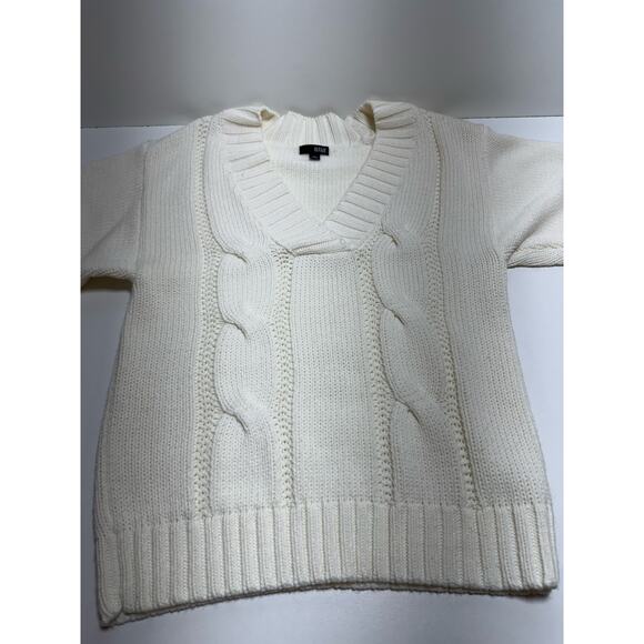 Minimalist Women’s Cable Knit Ivory Sweater Short Sleeve Sz Large Chunky - Picture 4 of 7
